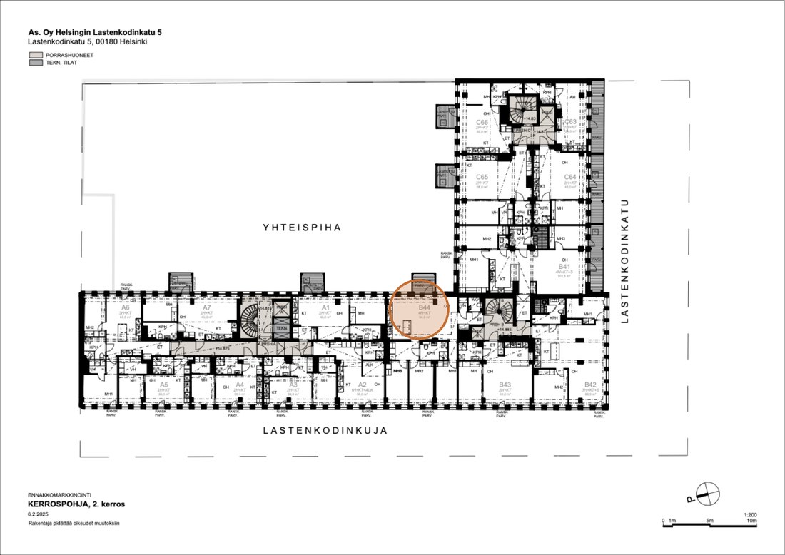 Asunnon B44 sijainti kerrospohjassa
