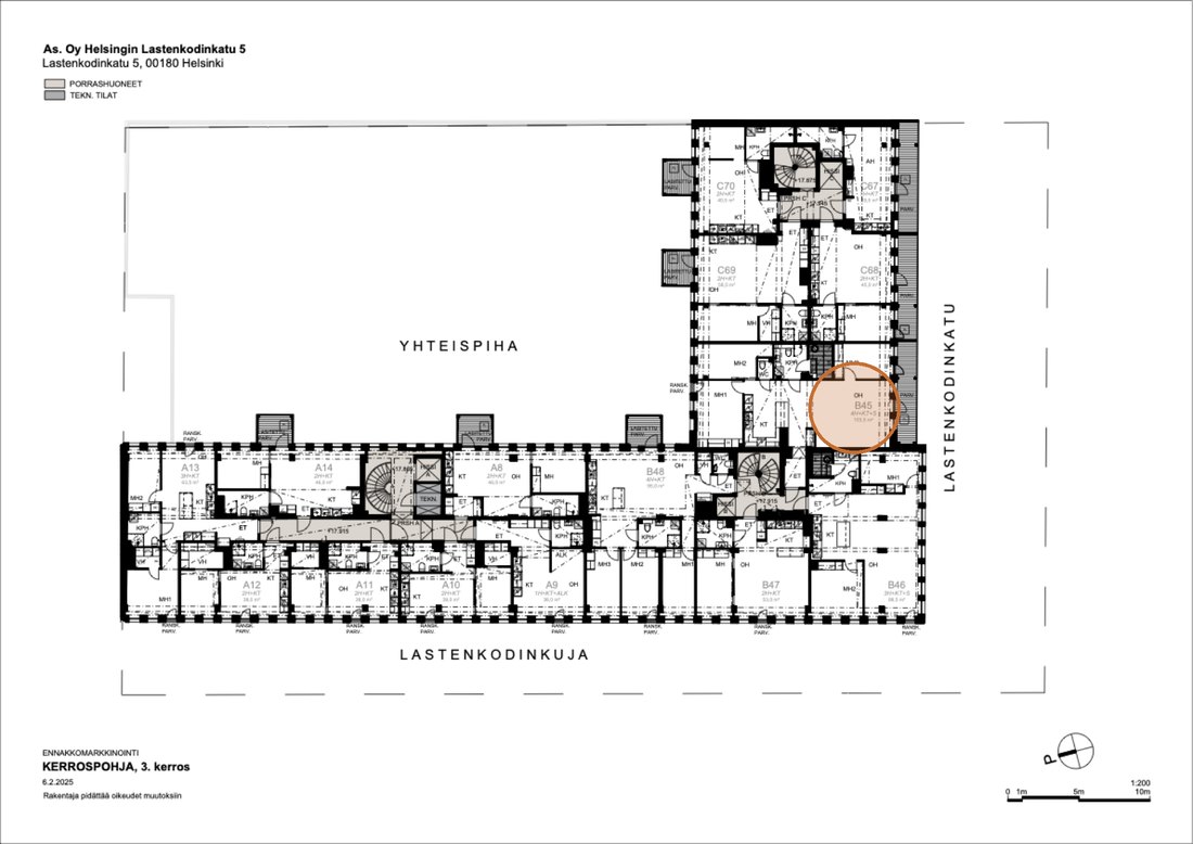 Asunnon B45 sijainti kerrospohjassa