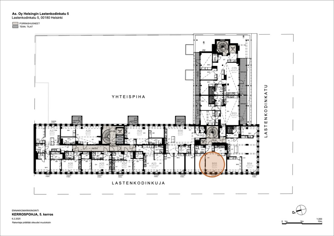 Asunnon B55 sijainti kerrospohjassa