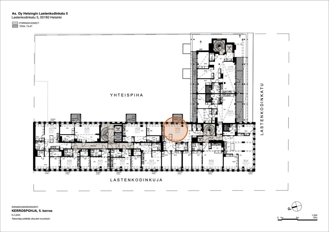 Asunnon B56 sijainti kerrospohjassa