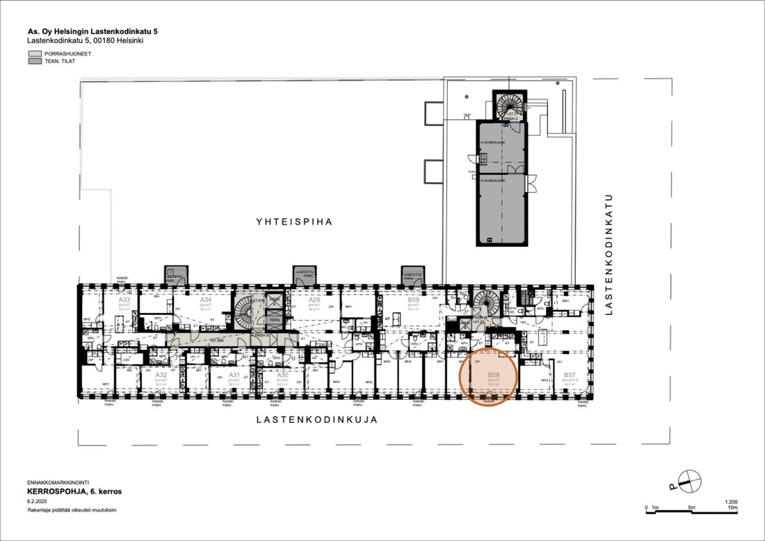 Asunnon B58 sijainti kerrospohjassa