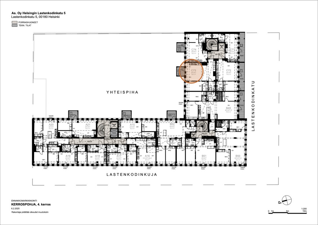 Asunnon C73 sijainti kerrospohjassa