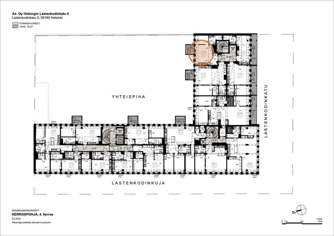 Asunnon C74 sijainti kerrospohjassa